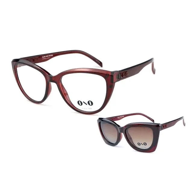 Óculos Clipon Ono, Itaúnas, modelo ON0032CP, cor bordô translúcido, tamanho 55