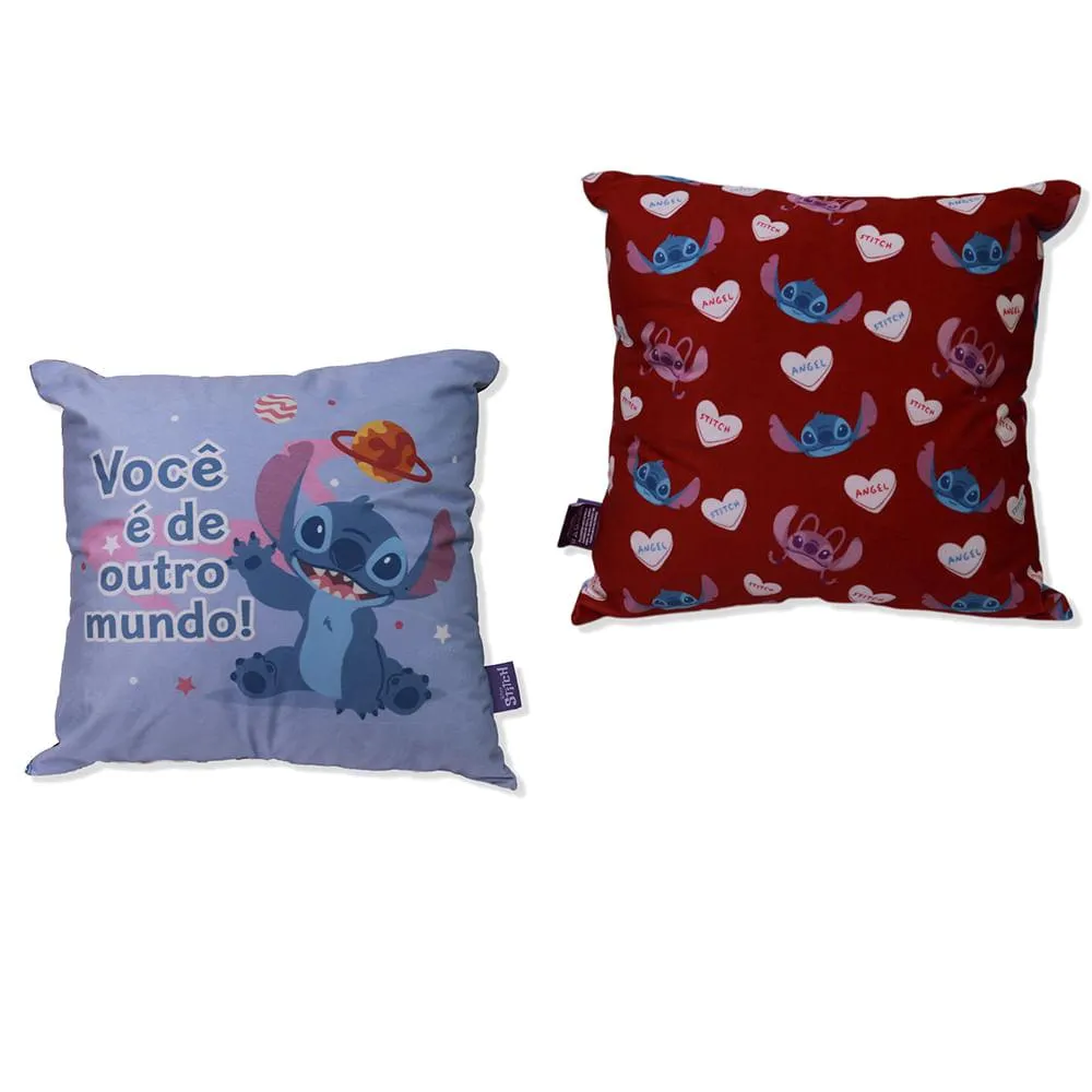 Almofada Stitch e Angel Namorados Fibra Veludo 40x40cm 10065380 - Zona Criativaamorados Fibra Veludo 40x40cm Ref.10065380 Zona Criativa