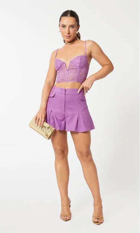 Short Saia Linho Pregas - Boreal