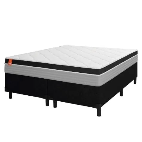 Cama Box Casal Queen Colchão Molas Ensacadas Real 158x198x65cm Preto / Cinza - Suporta até 130kg por Pessoa