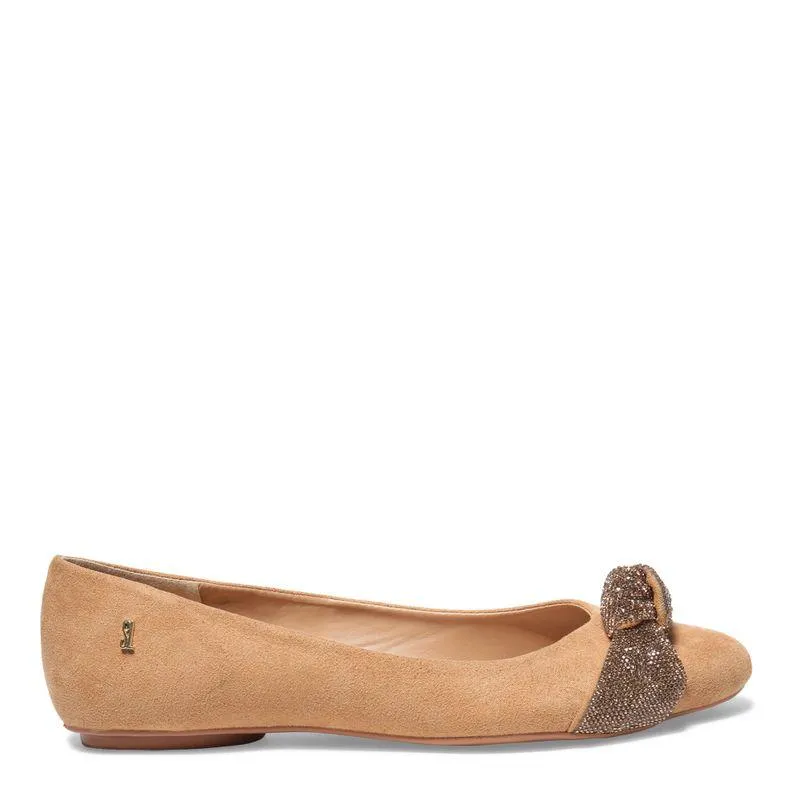 Sapatilha Bege Camurça Nó Strass