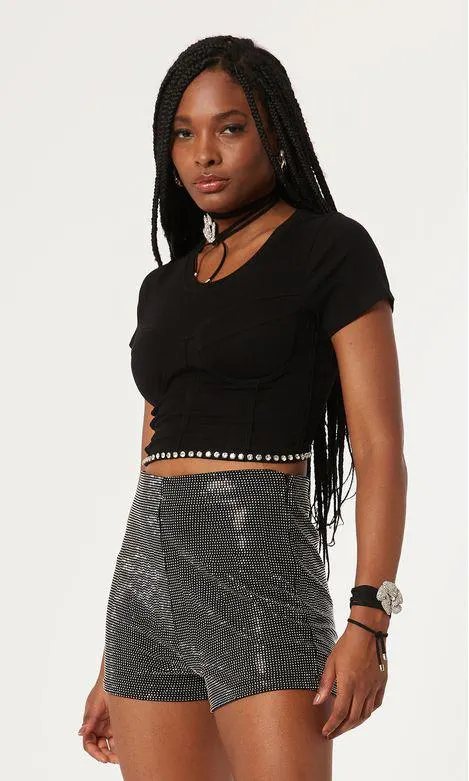 Cropped Bojo Detalhe Strass - Preto