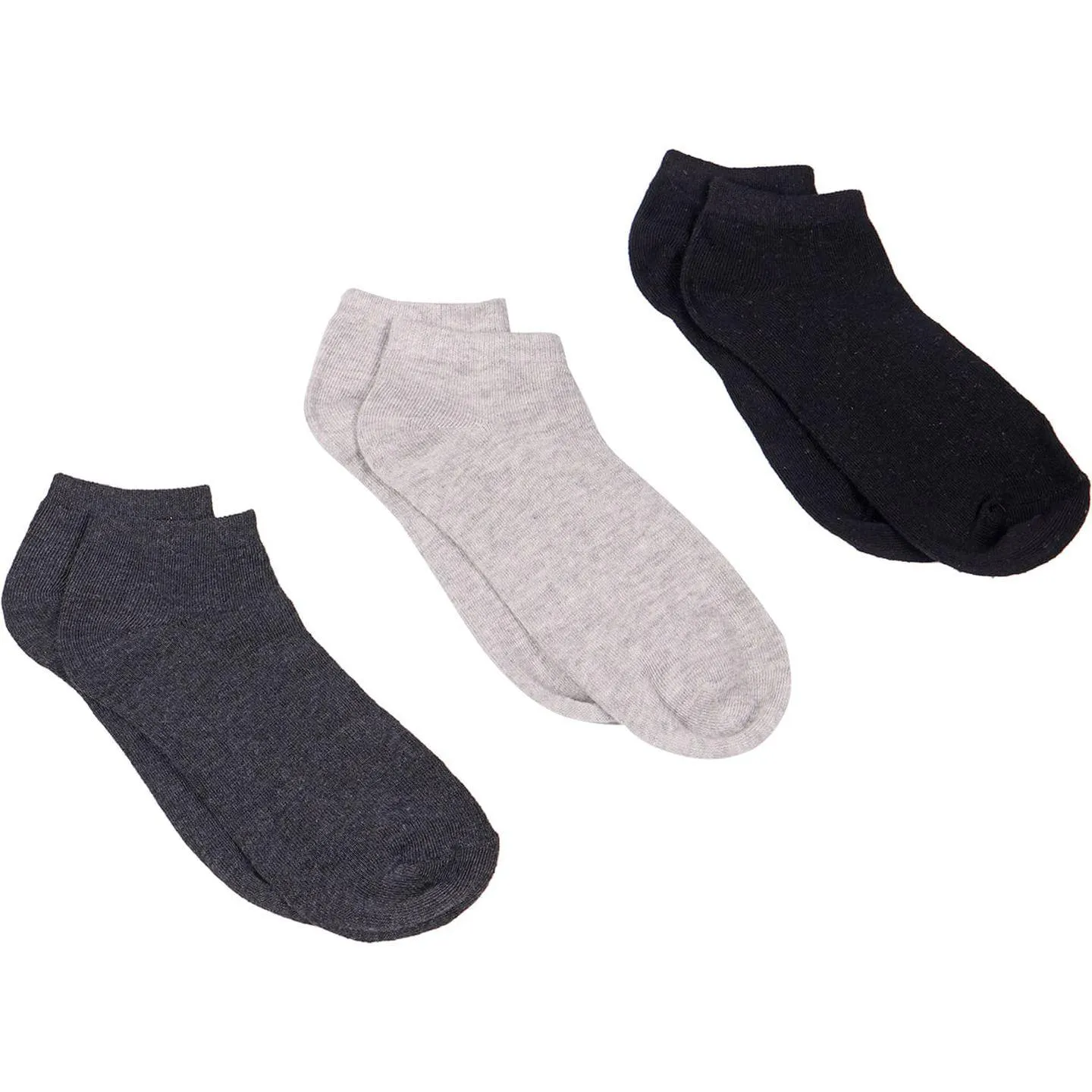 Kit 3 Pares De Meias Curtas Femininas – Preto, Chumbo E Mescla