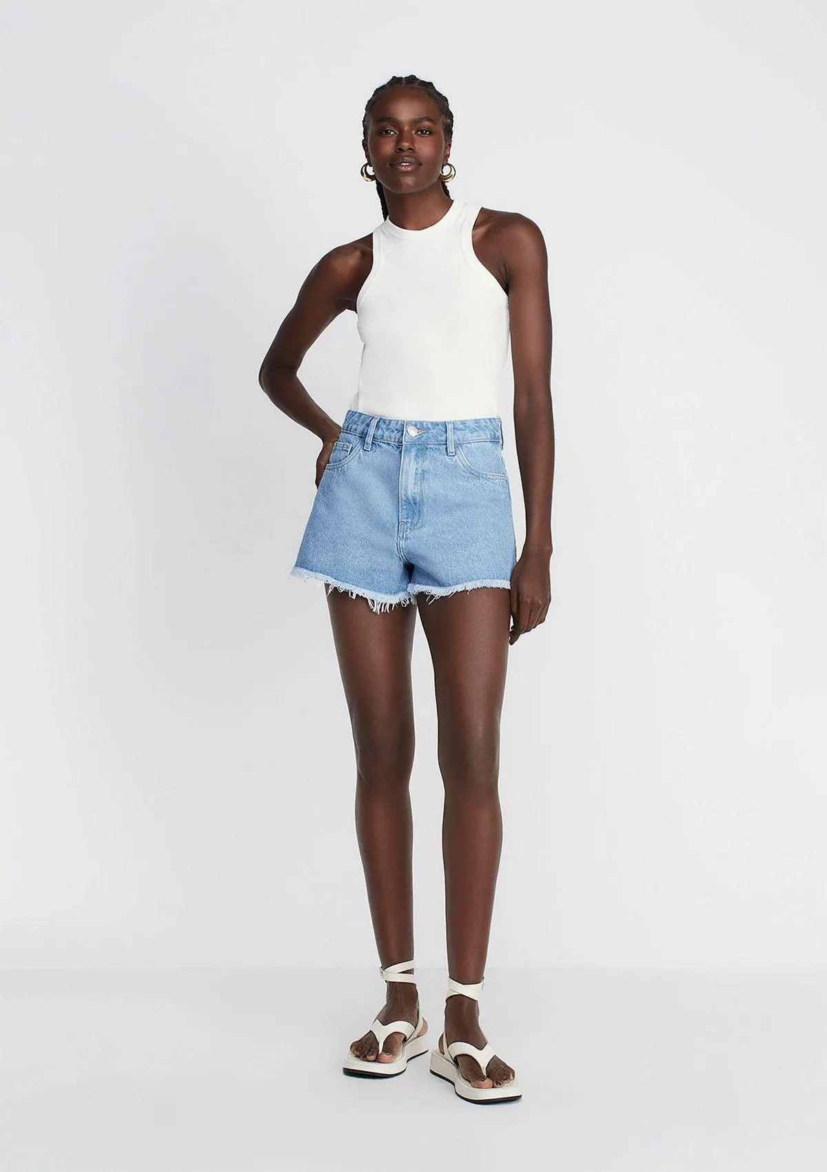 Shorts Jeans Curto Cintura Alta - Azul