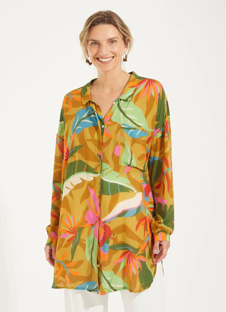 Camisa maxi estampado paraíso
