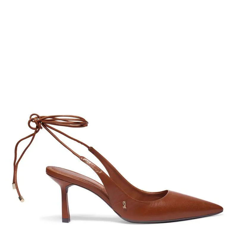 Sapato Scarpin Marrom Couro Slingback Amarração