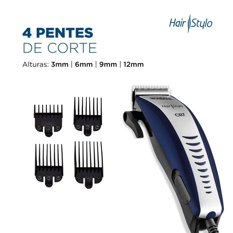 Máquina de Cortar Cabelo Mondial CR-07 Azul e Prata 127V
