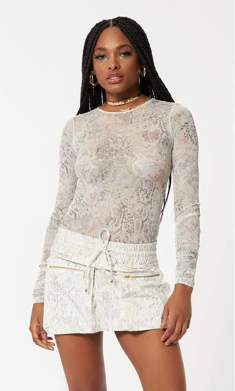 Blusa Tule Estampa Cobra Manga Drapeada - Est Cobra