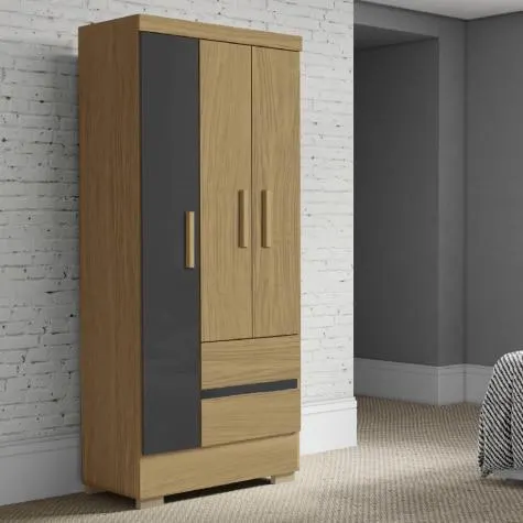 Guarda Roupas Solteiro 3 Portas 2 Gavetas Coimbra Atacama / Grafite Aramóveis