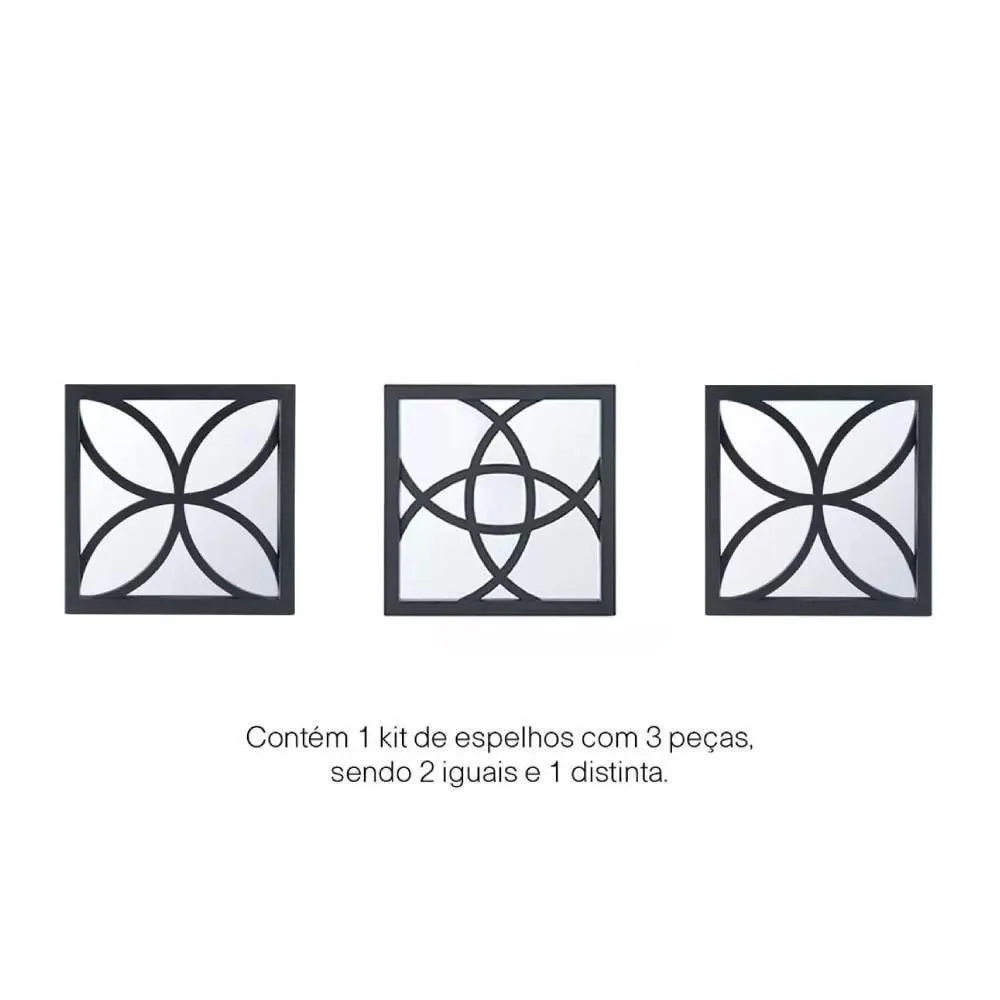 Kit De Espelhos Atomo 3 Peças - Preto