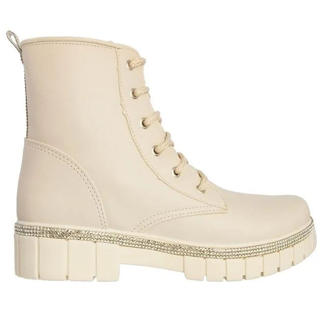 Bota Coturno Infantil Gabrielinha Tratorada Strass Zíper Off White