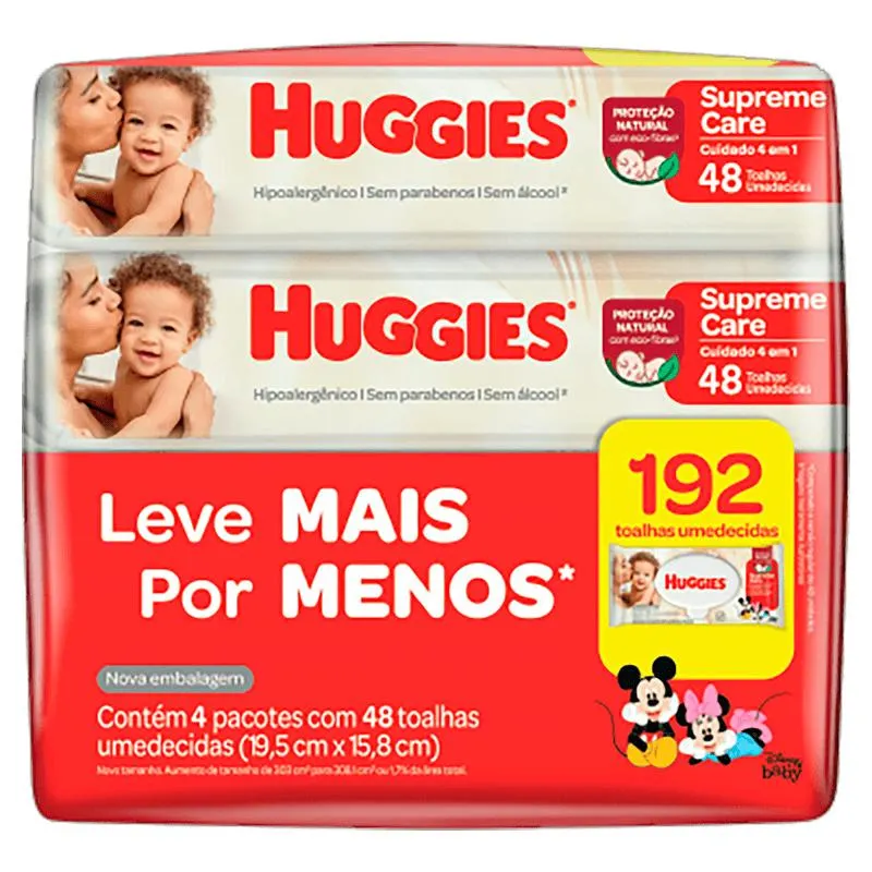 Pack Toalha Umedecida Infantil Disney Baby Huggies Supreme Care Pacote 4 Unidades Leve Mais Pague Menos