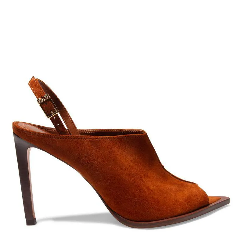 Sapato Peep Toe Marrom Couro Salto Fino