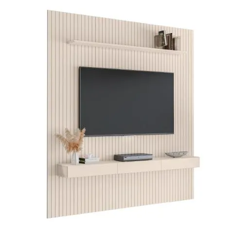 Painel Para TV Até 75 Polegadas 2,25x2,40m Ripado com Nicho Arbo Off White EDN