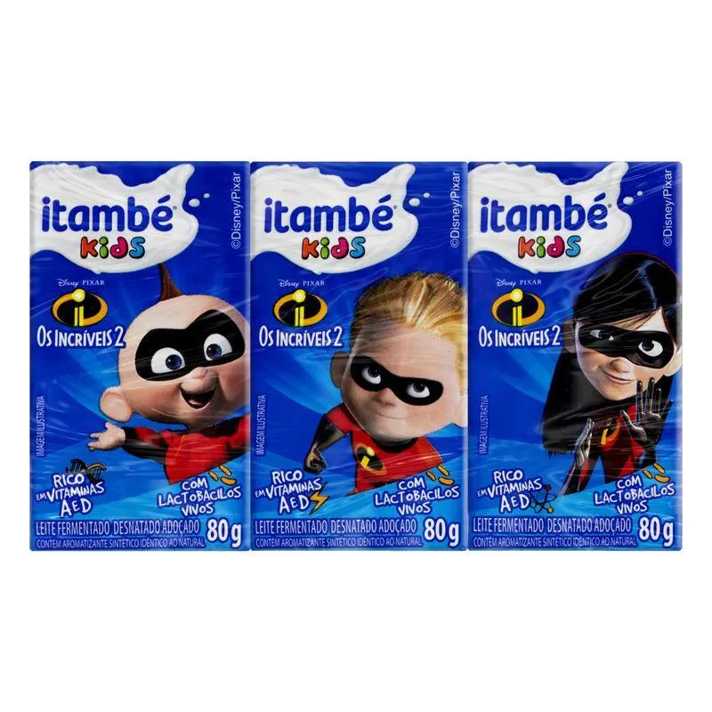 Leite Fermentado Itambé Kids Os Incríveis 2 Desnatado Adoçado Baunilha 480g c/ 6 Unid