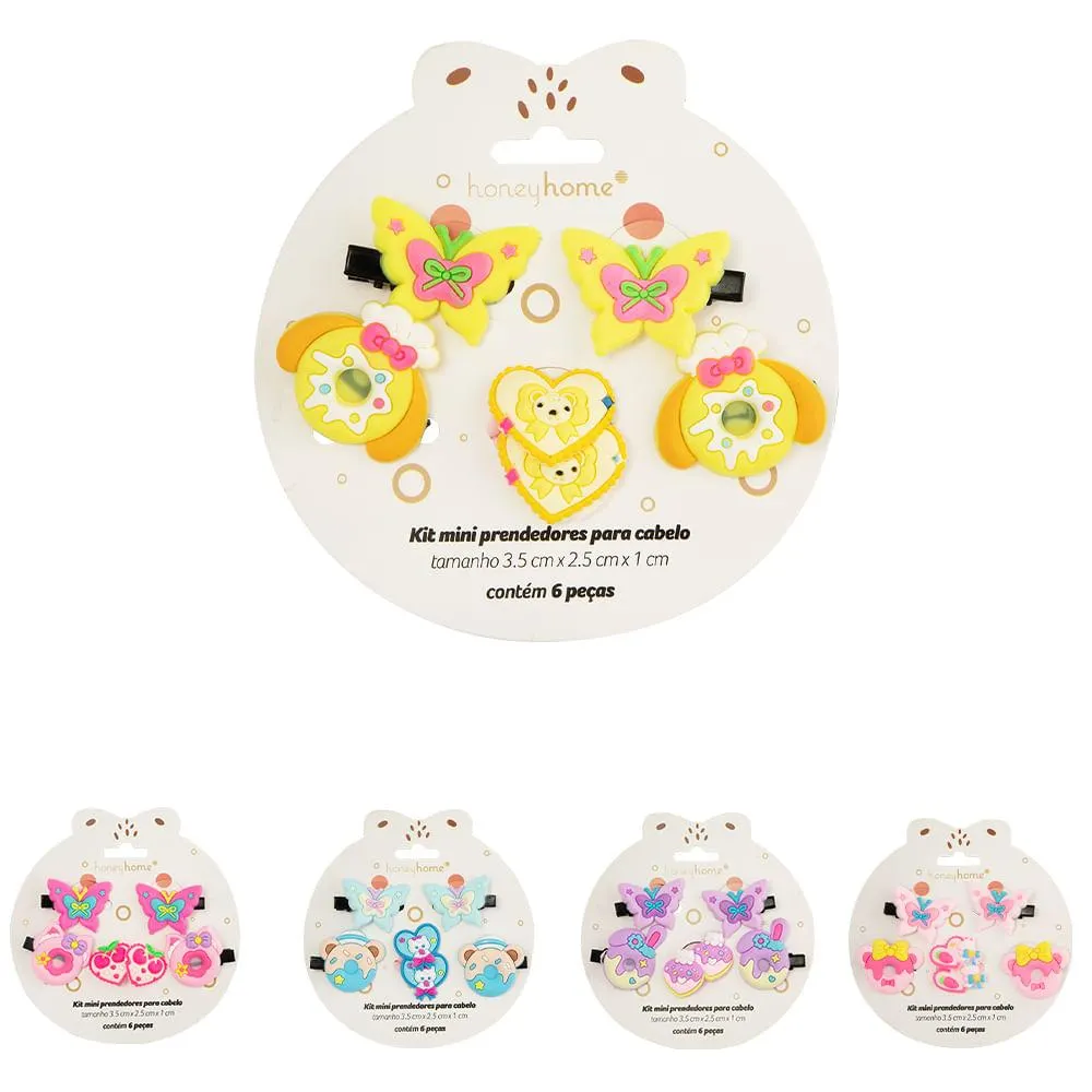 Kit 6 Mini Presilhas Funny Formatos Sortidos Ferro, Plástico 3,5x2,5x1cm LM4246 - honeyhome