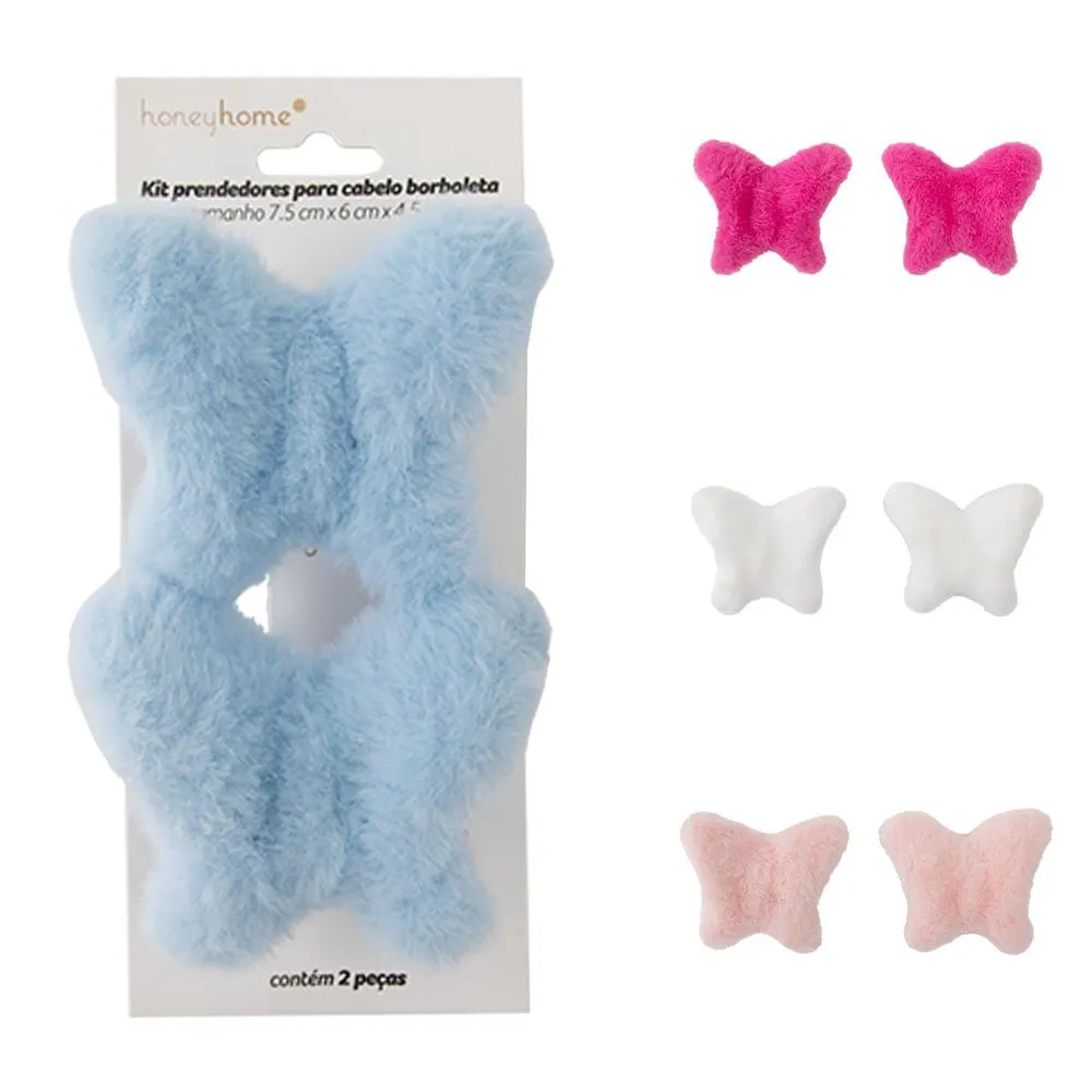 Presilha de Pluma Para Cabelo Sortido Borboleta Poliéster, Plástico PS 7,5x6x4cm LM4238 - honeyhome