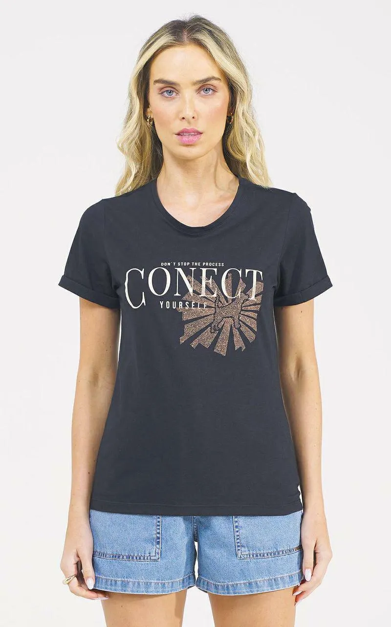 Camiseta estampada yourself - PRETO