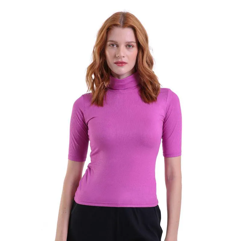 Cropped Manga Curta Gola Alta Trendz Lilás