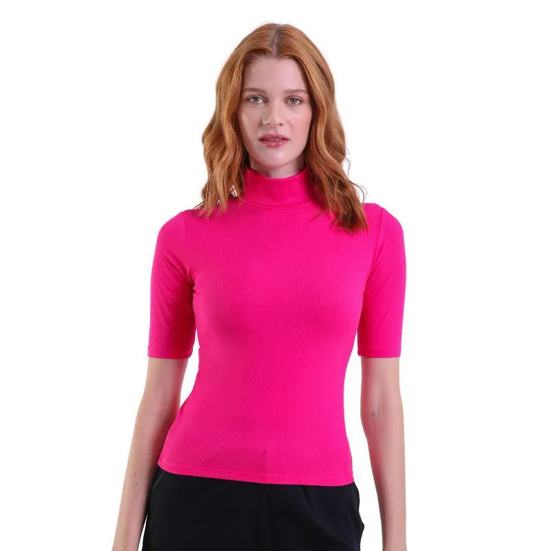 Cropped Manga Curta Gola Alta Trendz Pink