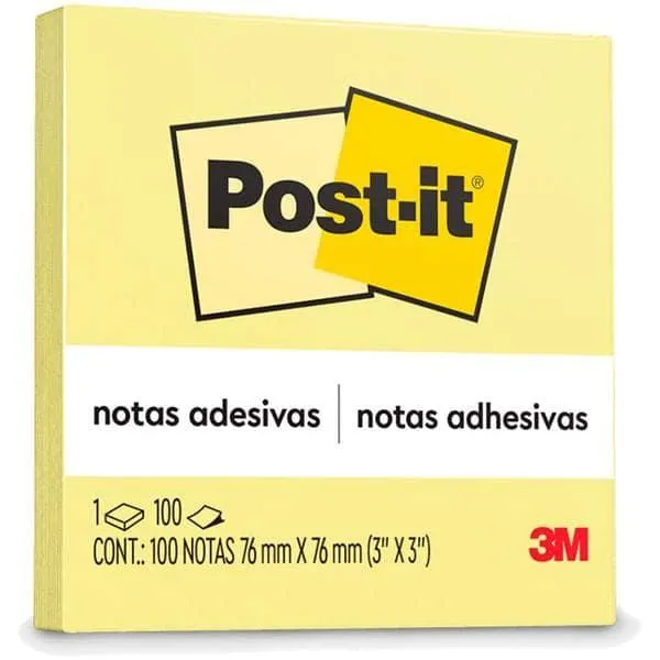 Bloco post-it 76x76 amarelo canário c/100fls HB004088090 3M PT 1 UN