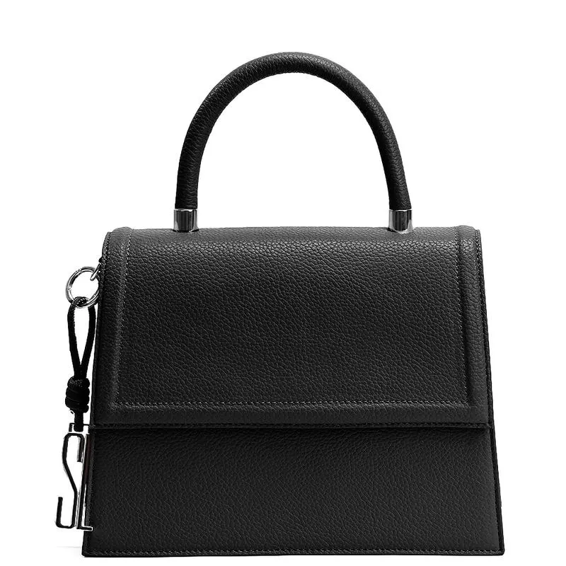 Bolsa de Mão Quadrada de Couro Floater Preto com Alça Transversal Removível