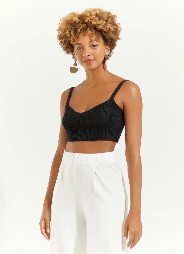 Cropped tricô alcinha preto