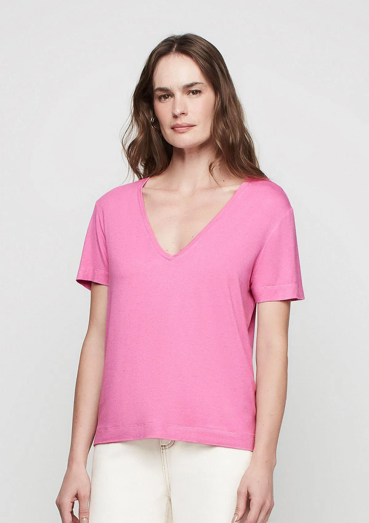 Blusa Alongada Decote V Em Viscose - Rosa