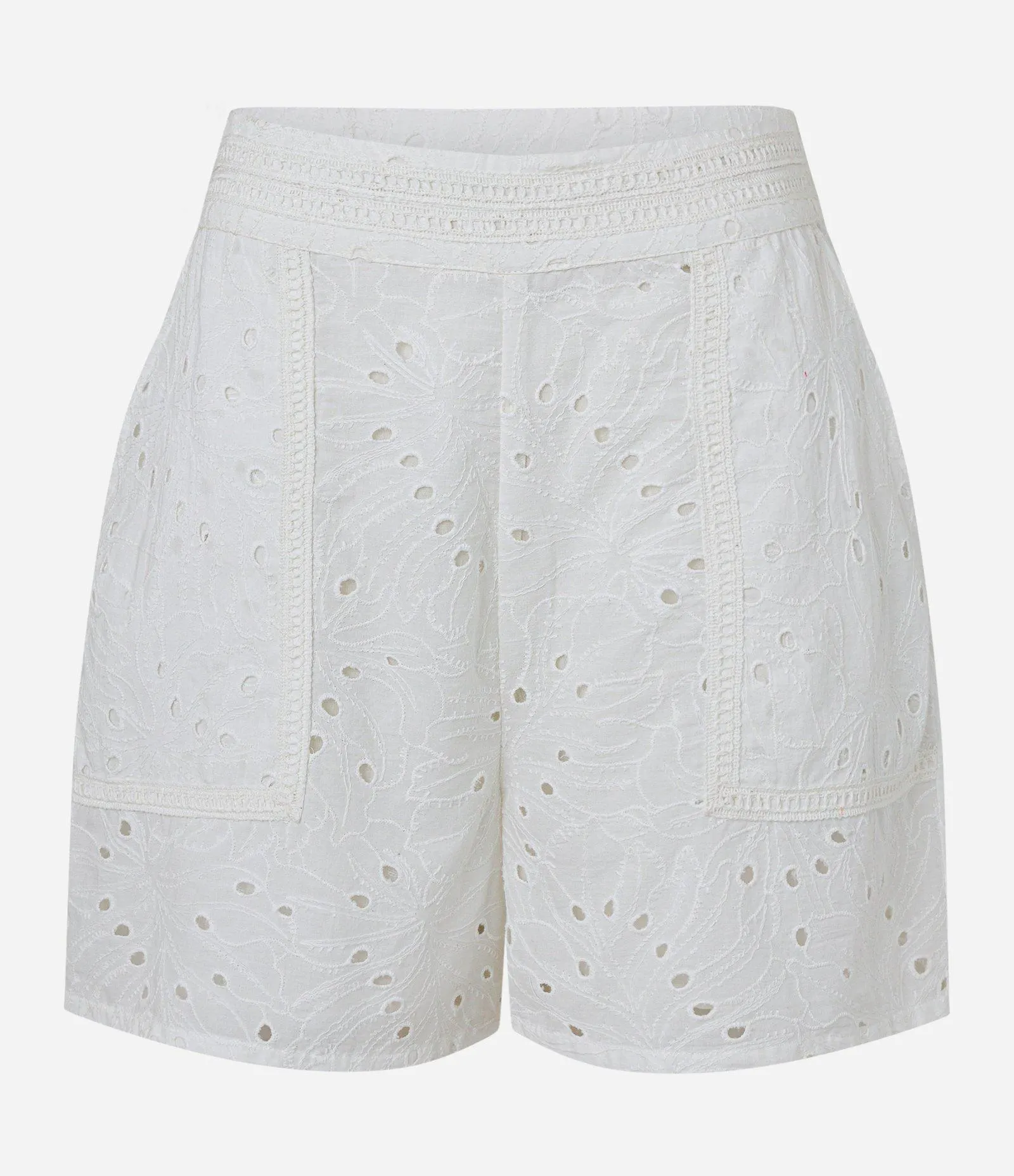 Short em Laise com Cós Alfaiatado e Detalhe Bordado Branco Neve