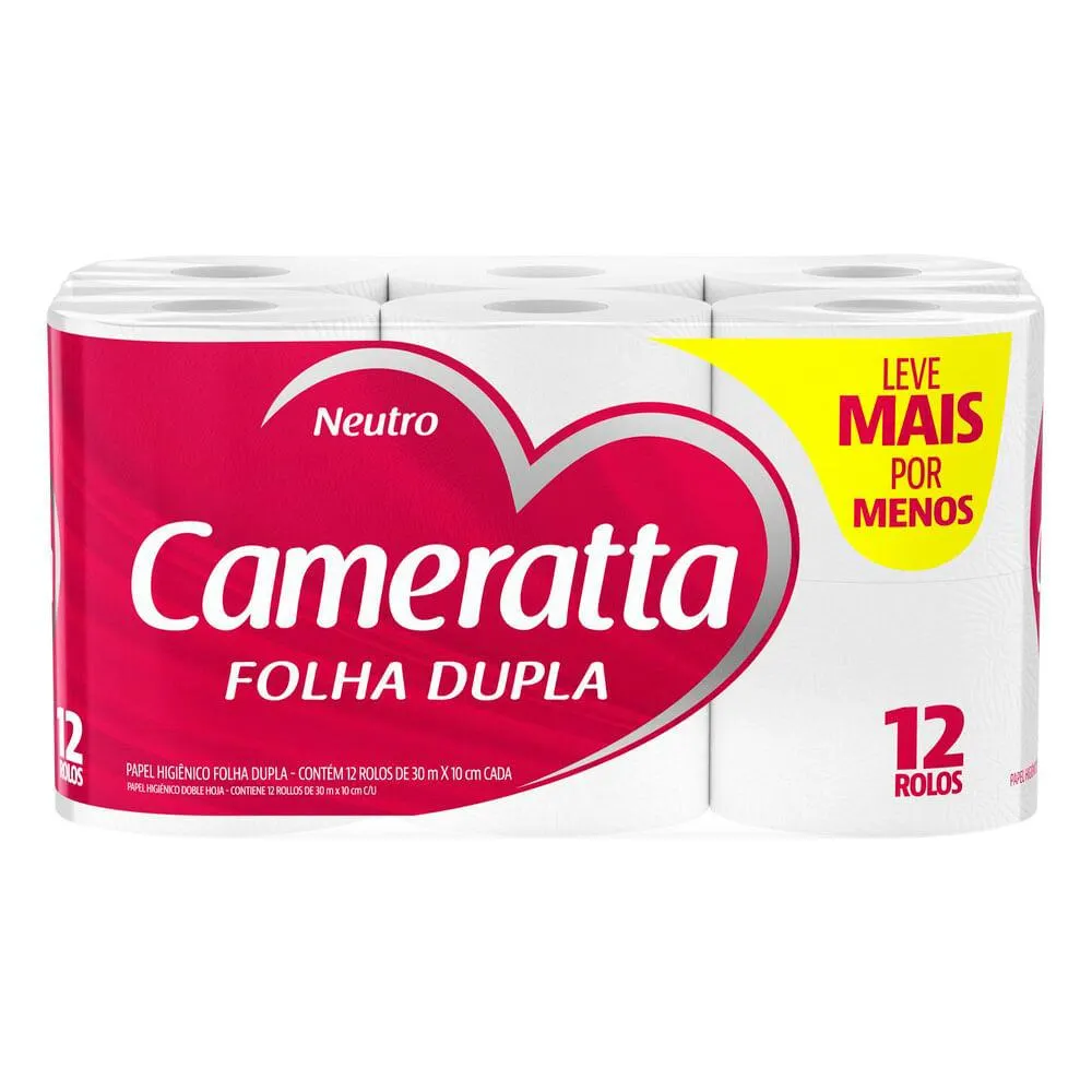 Papel Higiênico Folha Dupla Camaretta Neutro 30m Com 12 L+P-