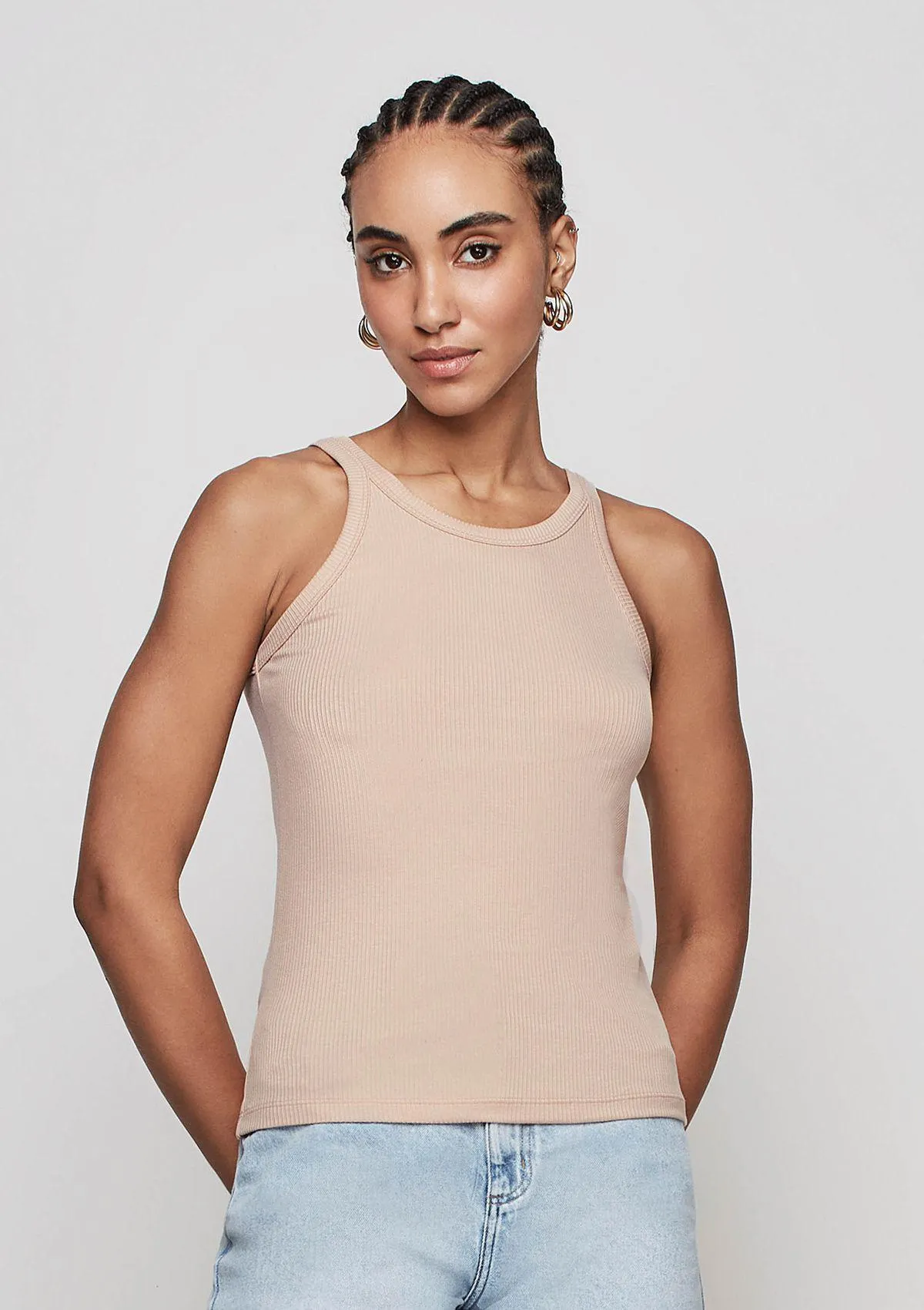 Regata Ajustada Canelada Alças Finas - Marrom