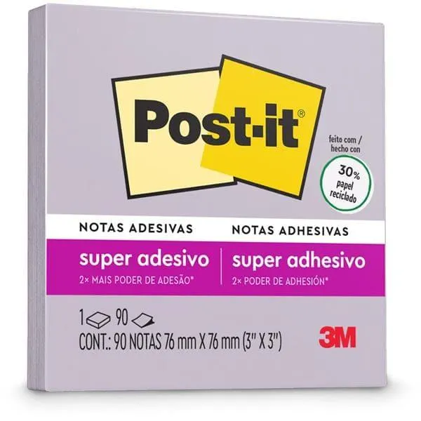 Bloco Adesivo Notas Super Adesivas Post-It Lilac 76mm X 76mm - 90 Folhas - CX 1 UN