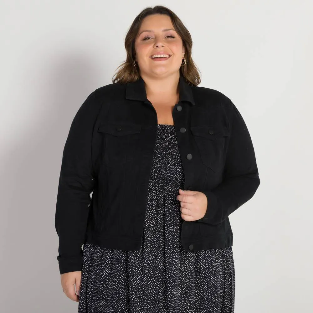Jaqueta Sarja Plus Size Patricia Foster Mais Preto