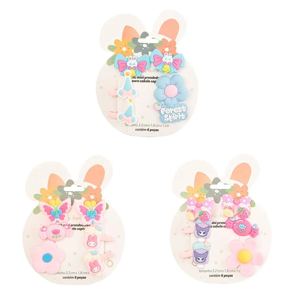 Kit 6 Mini Presilhas Funny Sortido Poliéster, Ferro, Plástico 4x4x1,5cm LM4247 - honeyhome