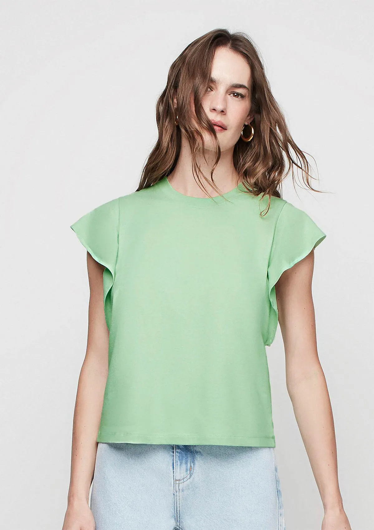 Blusa Decote Redondo Com Babados - Verde