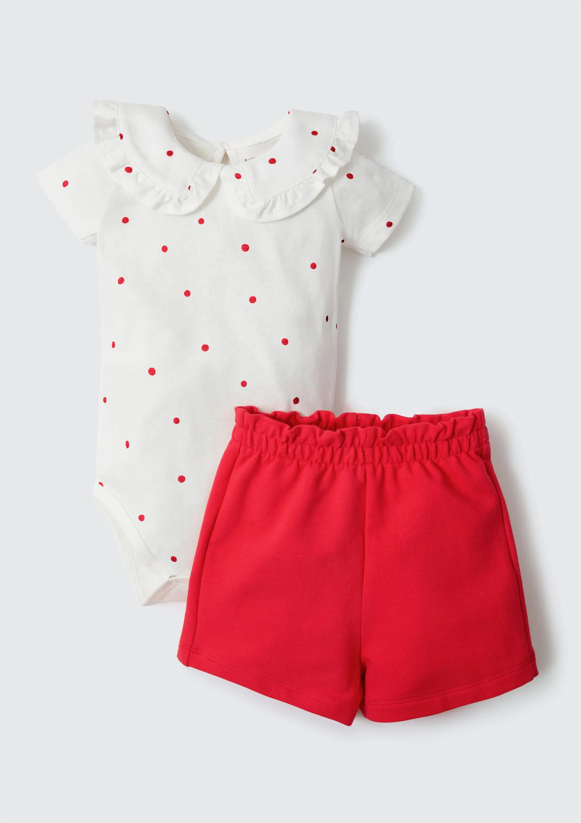 Conjunto Bebê Menina Body Estampado Com Shorts - Vermelho