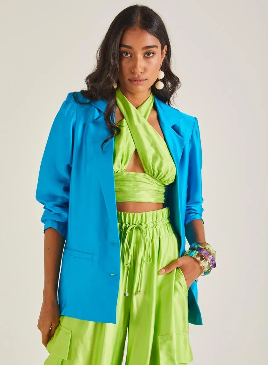 Blazer Oversized Acetinado Azul