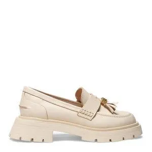 Sapato Mocassim Branco Couro Tassel Tratorado