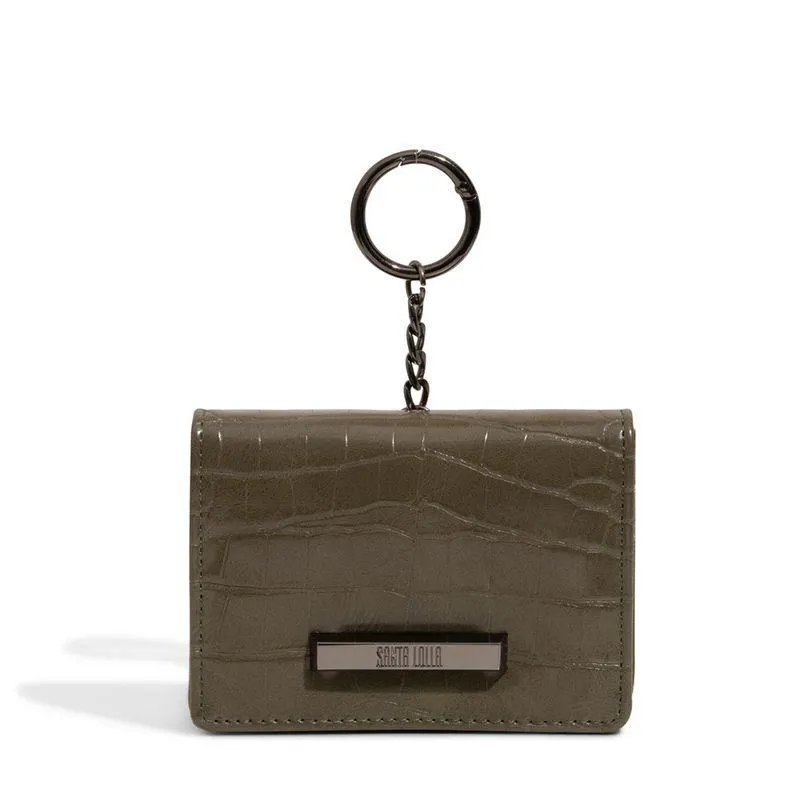 Porta Cartao Couro Croco Alto Brilho Verde Militar 2