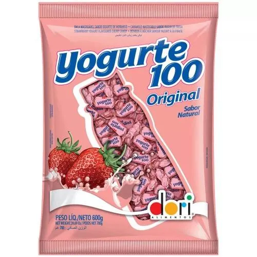 Bala Dori Yogurte 100 Morango 600g