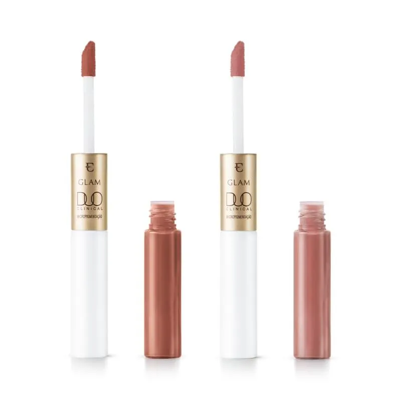 Combo Eudora Glam Duo Clinical Micropigmentação: Batom Líquido Rosado Essencial 3,5g + Batom Líquido Mascavo Irresistível 3,5g