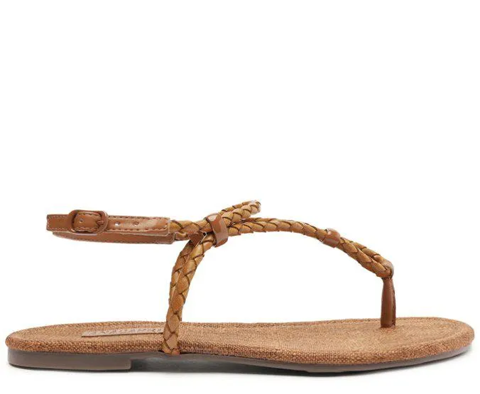 Sandália Rasteira Marrom Slim Chicote