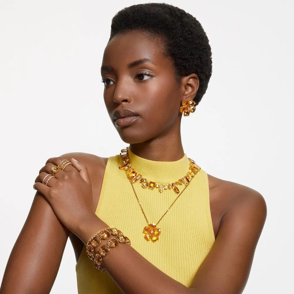 Pulseira Matrix Tennis, Lapidação redonda, Pequena, Amarelo, Lacado a dourado