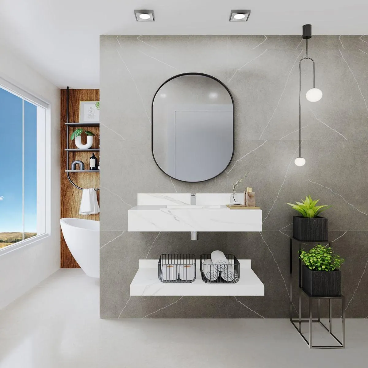 Bancada De Porcelanato 80Cm Roma Com Cuba Branca Darabas