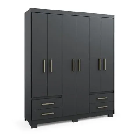Guarda Roupas Casal 6 Portas 4 Gavetas Primacy Preto Batrol