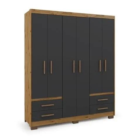 Guarda Roupas Casal 6 Portas 4 Gavetas Primacy Ypê / Grafite Batrol