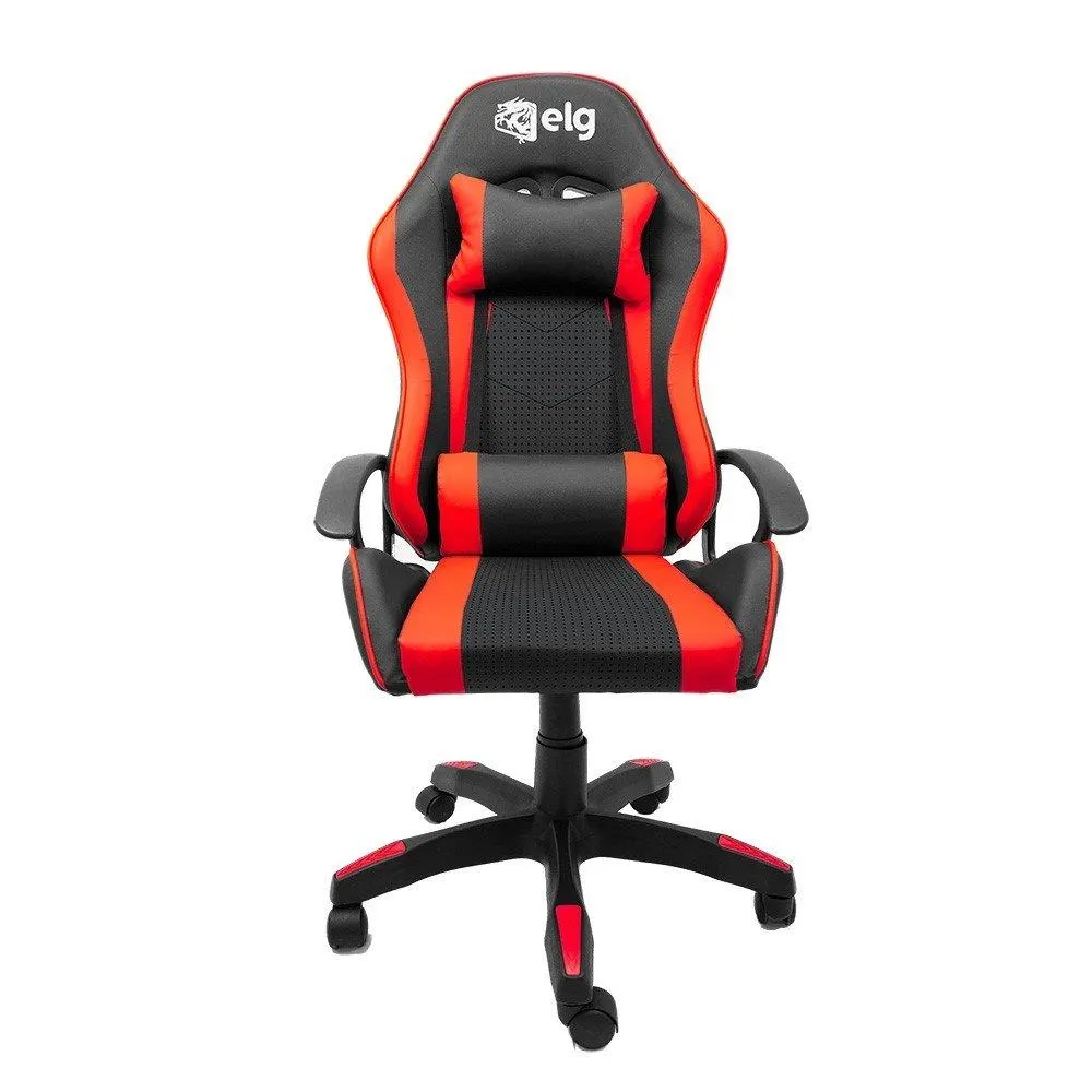 Cadeira Gamer Syrax ELG com Ajuste de Altura e Apoio para Cervical e Lombar CH36BKRD Preto/Vermelho