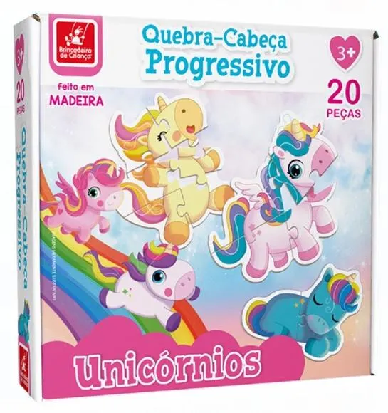 quebra cabeça de madeira progressivo com 20 peças unicórnio brincadeira de criança