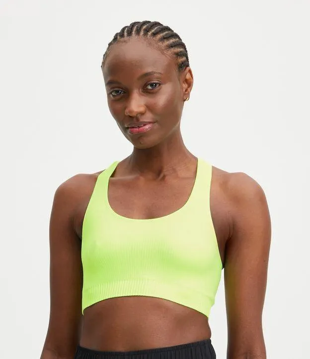 Top Nadador Esportivo Básico em Poliamida sem Costura Verde Neon