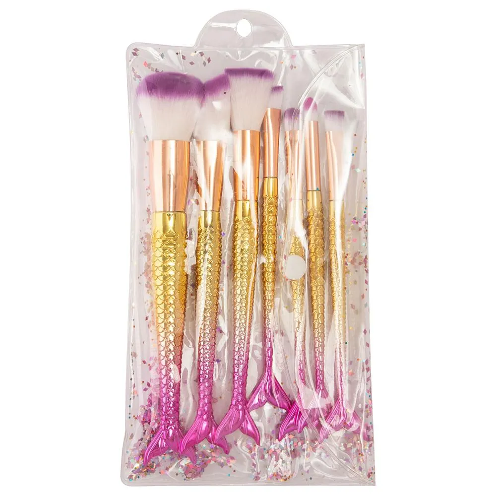 Kit 7 Pincéis Para Maquiagem Cauda Sereia Poliamida Cabo Plástico 22,5x12cm LM3009 - honeyhome
